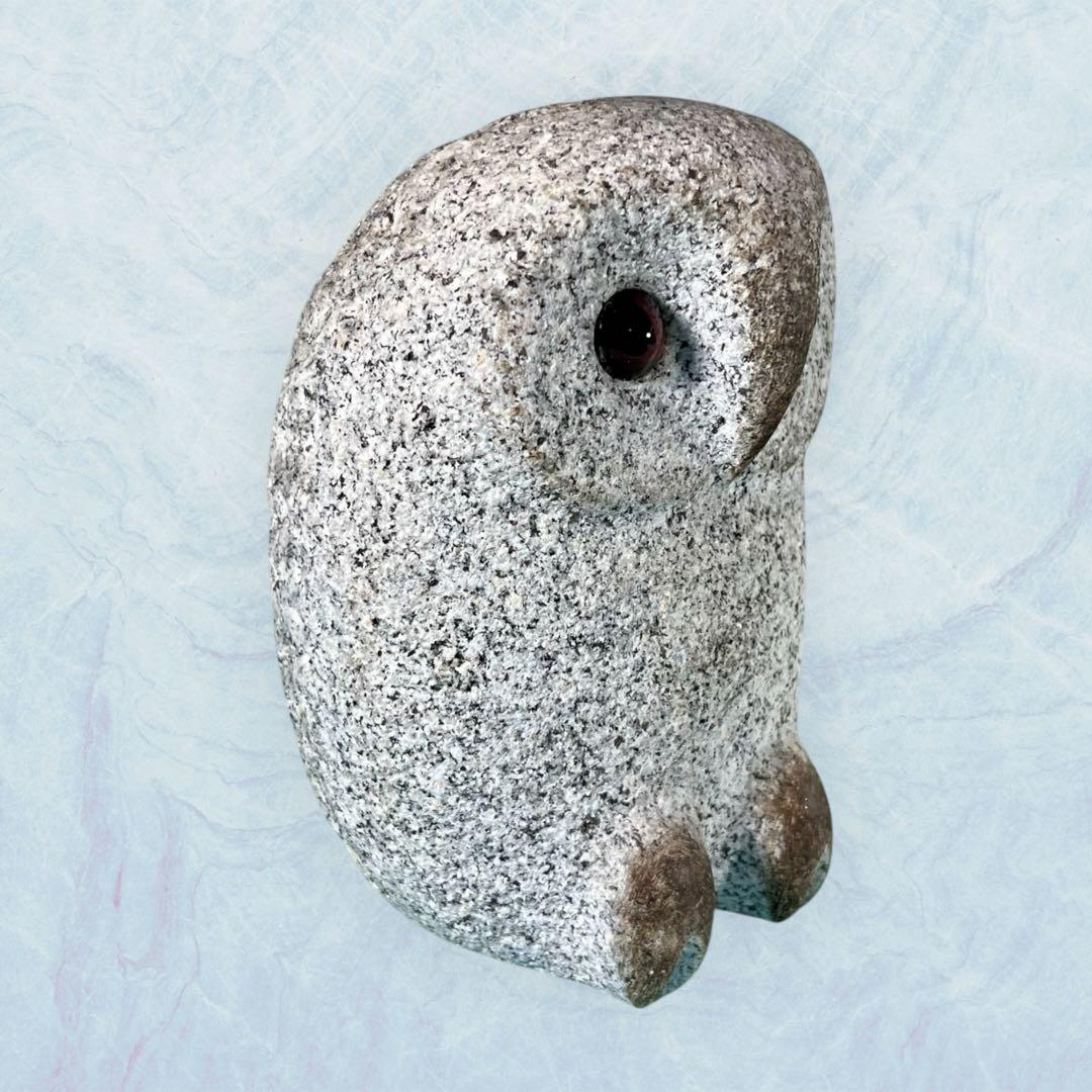 【希少】フクロウ 石彫 大小2点セット 野本昌広 ふくろう 梟 置物 オブジェ