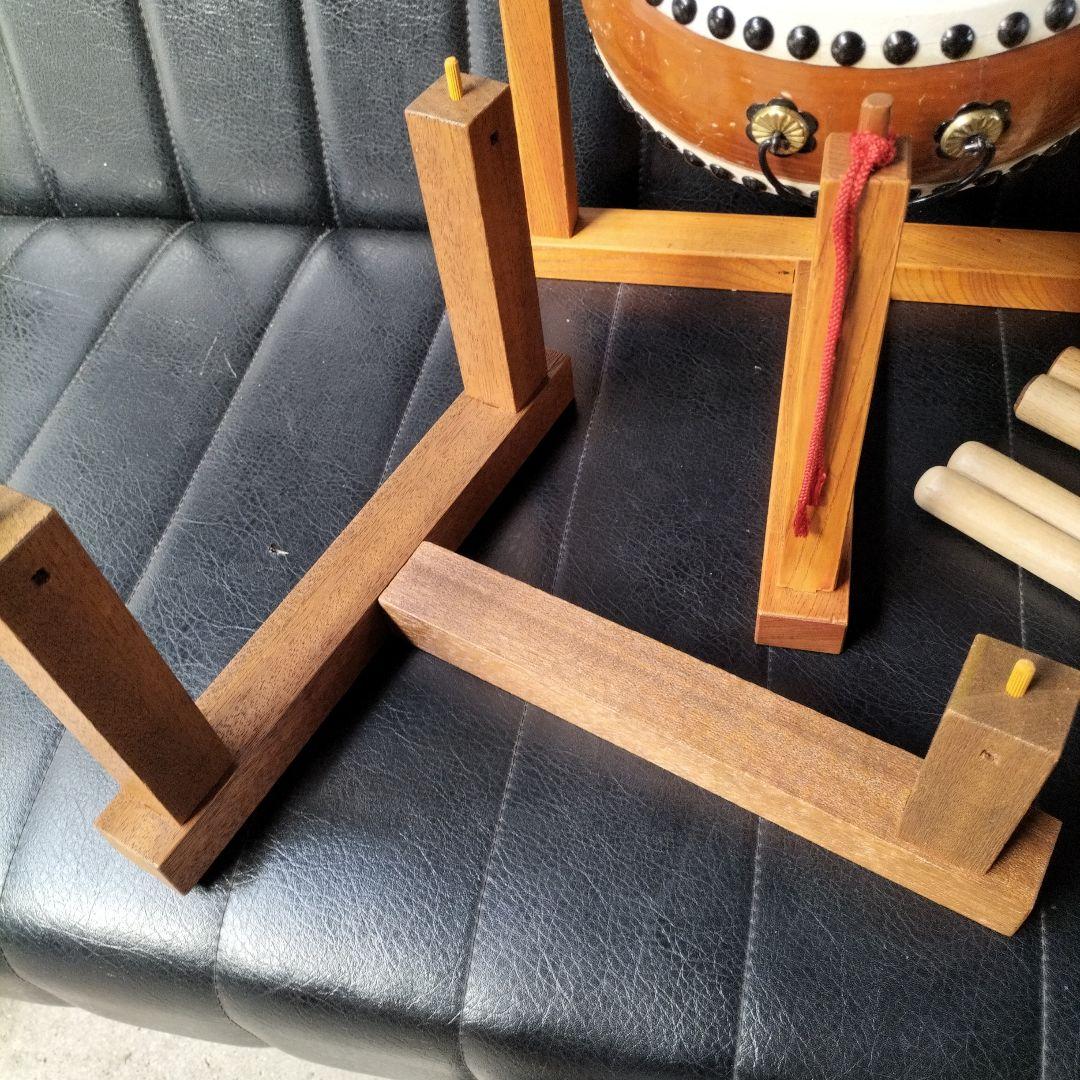 民謡　長唄　平胴太鼓　平太鼓（木製太鼓台　バチ付き）セット中古品