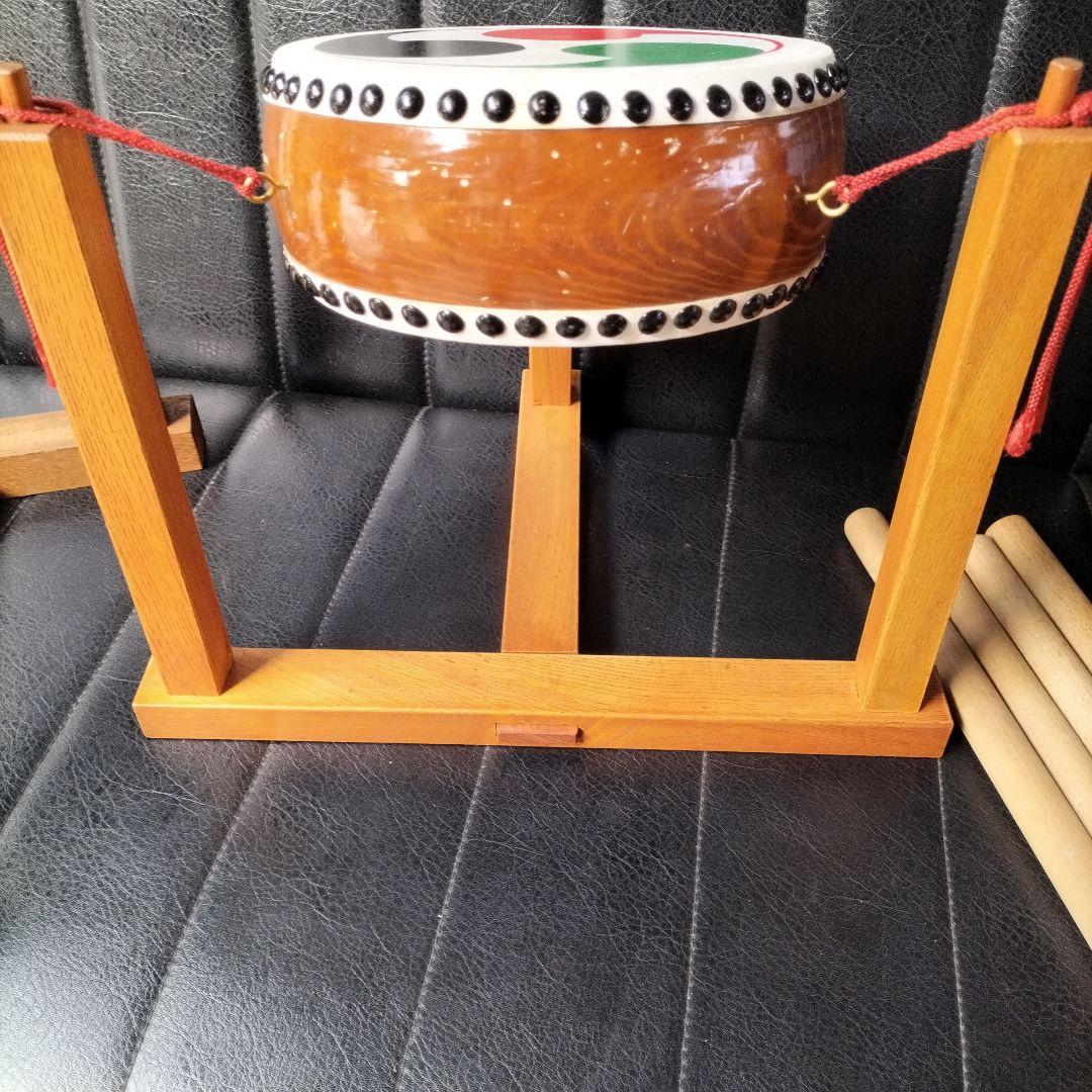 民謡　長唄　平胴太鼓　平太鼓（木製太鼓台　バチ付き）セット中古品
