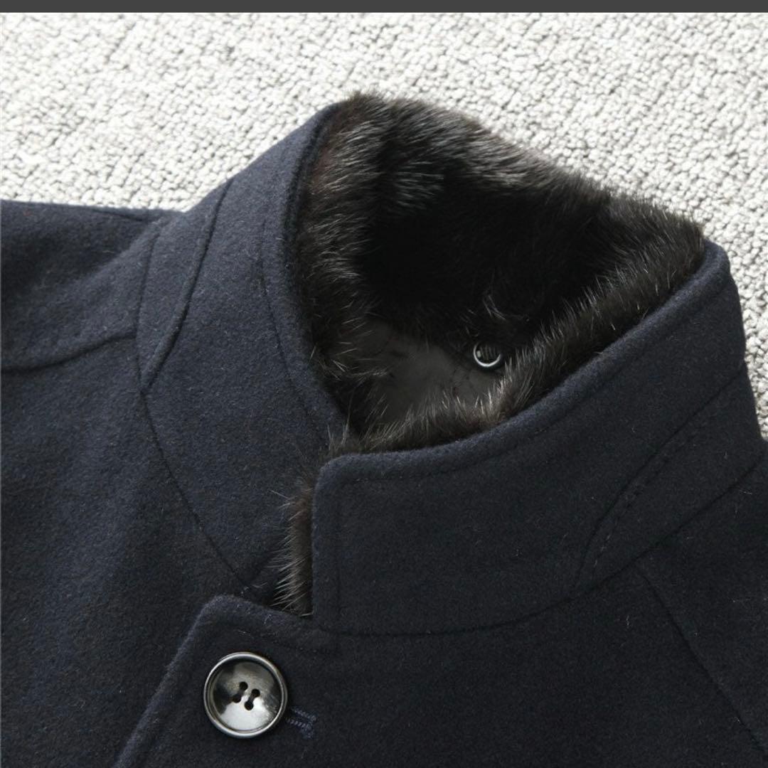 ネイビー ウールコート ロング丈