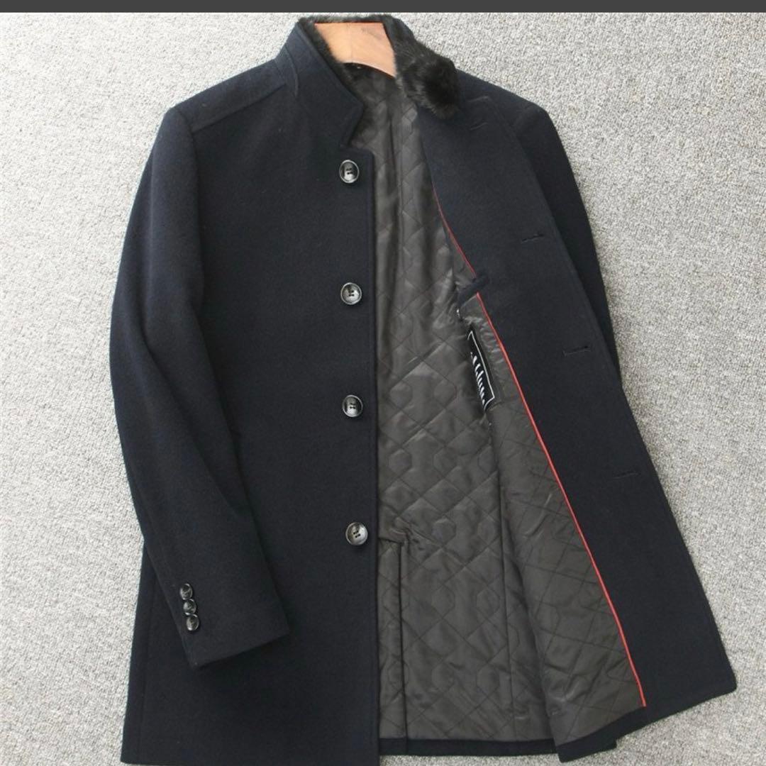 ネイビー ウールコート ロング丈