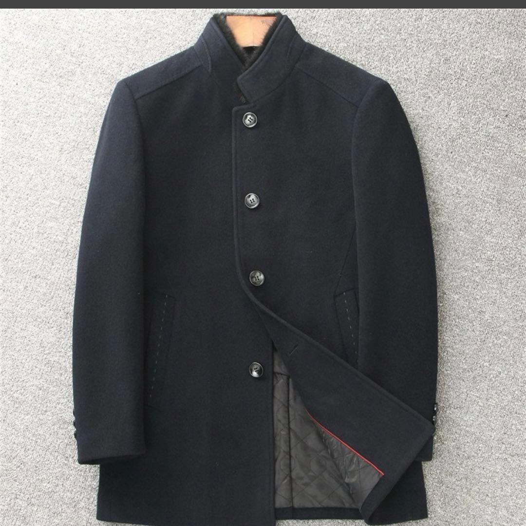 ネイビー ウールコート ロング丈