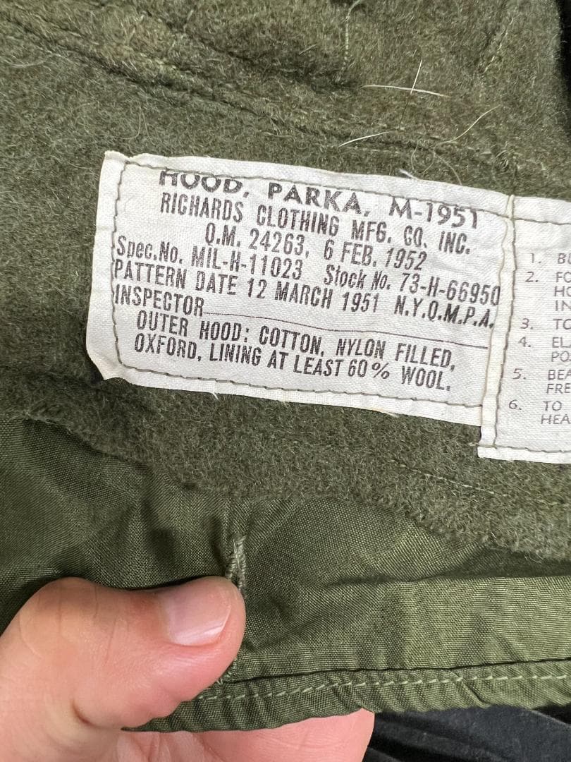 【希少】米軍実物 M51 M65 コヨーテファー フード 1952