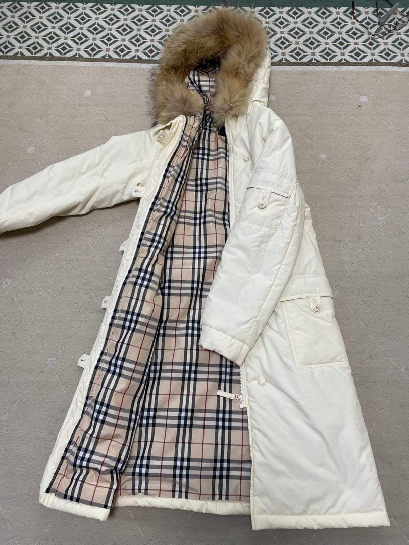 バーバリーロンドン　ロングジャケット　コート　ファー付き　フード　ノバチェック柄