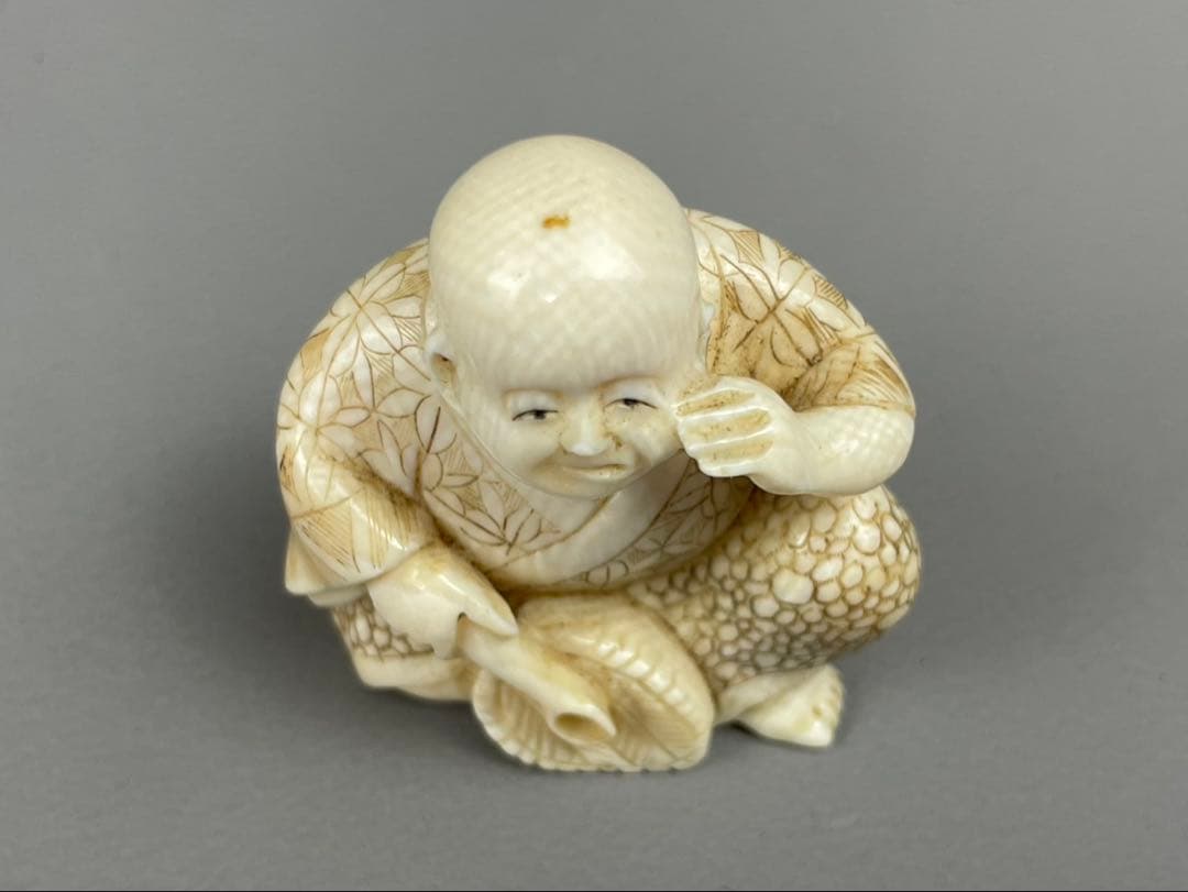 極上細密細工 天然白材 唐子 人物 根付 時代 東洋彫刻 アンティーク