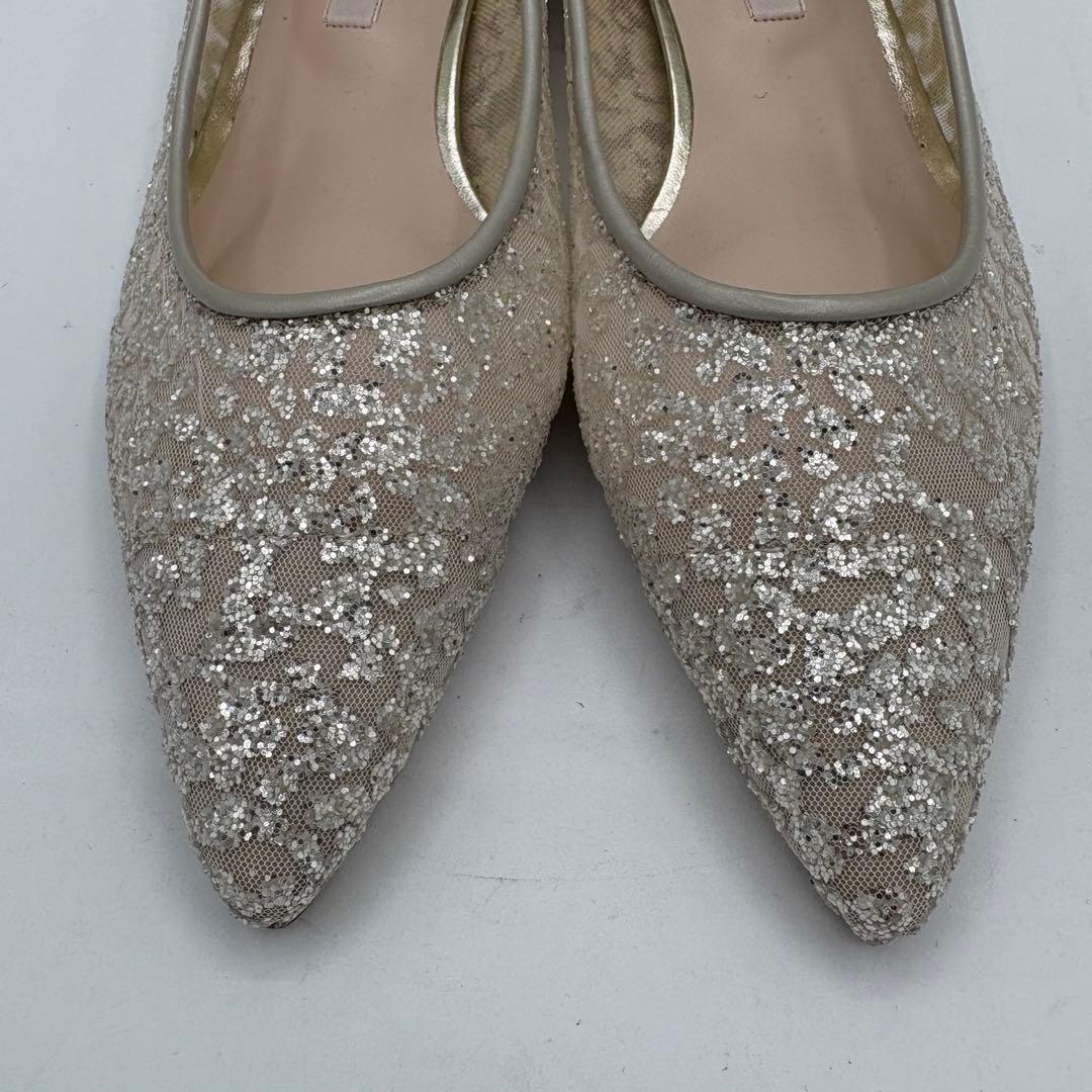 【未使用級】ダイアナ　シルバー グリッター フラットシューズ ブライダルシューズ