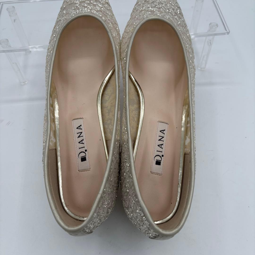 【未使用級】ダイアナ　シルバー グリッター フラットシューズ ブライダルシューズ