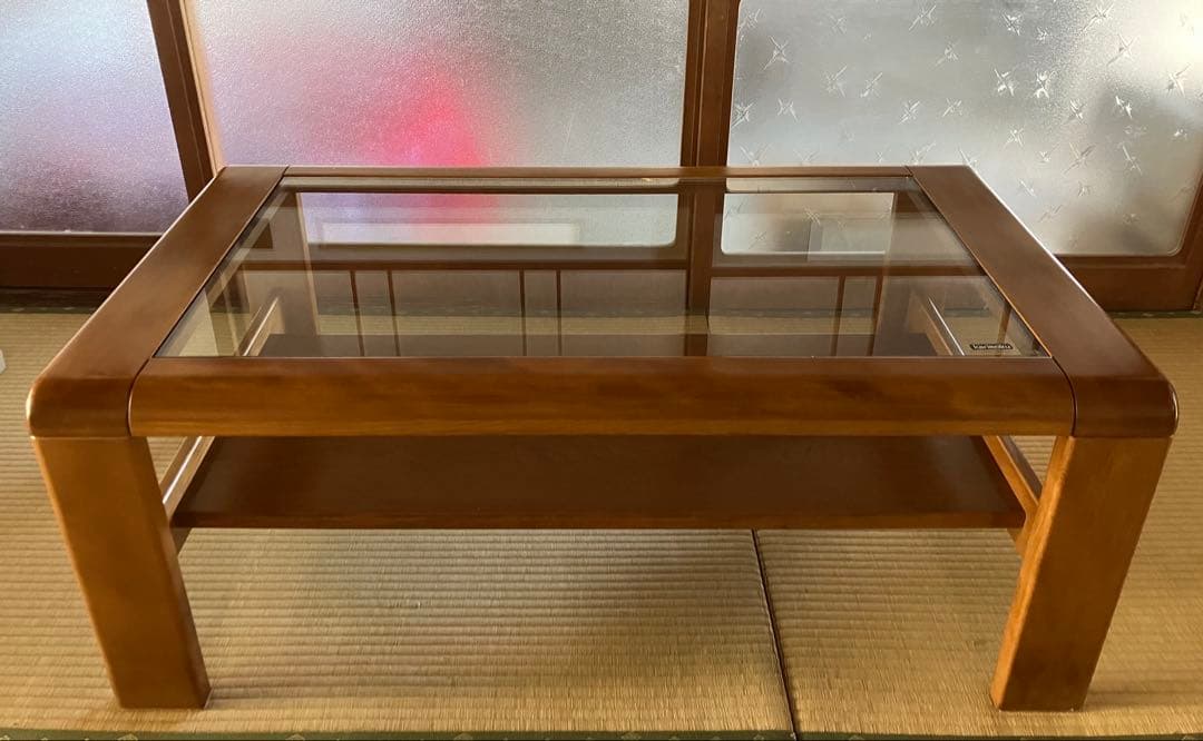 カリモク ガラストップ テーブル 天然木