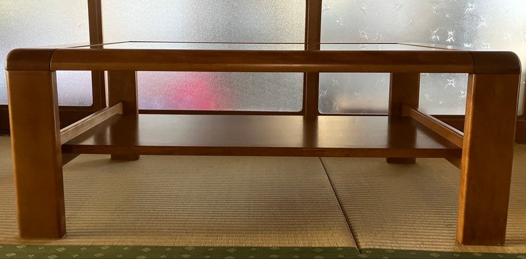 カリモク ガラストップ テーブル 天然木