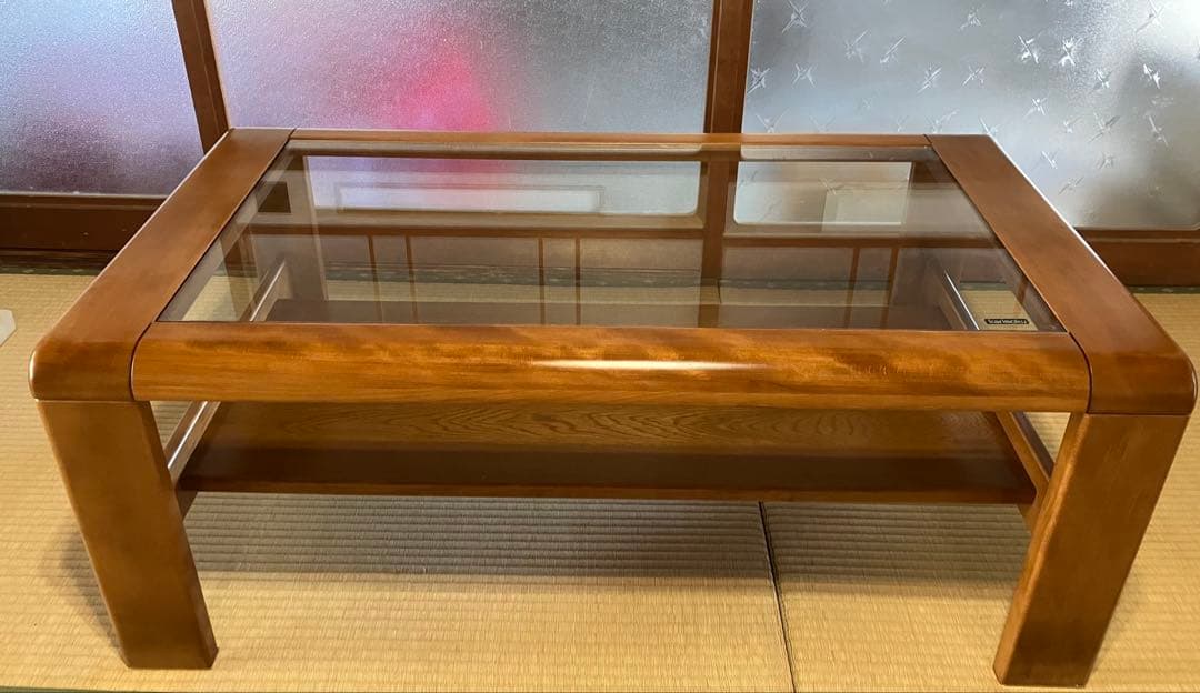 カリモク ガラストップ テーブル 天然木