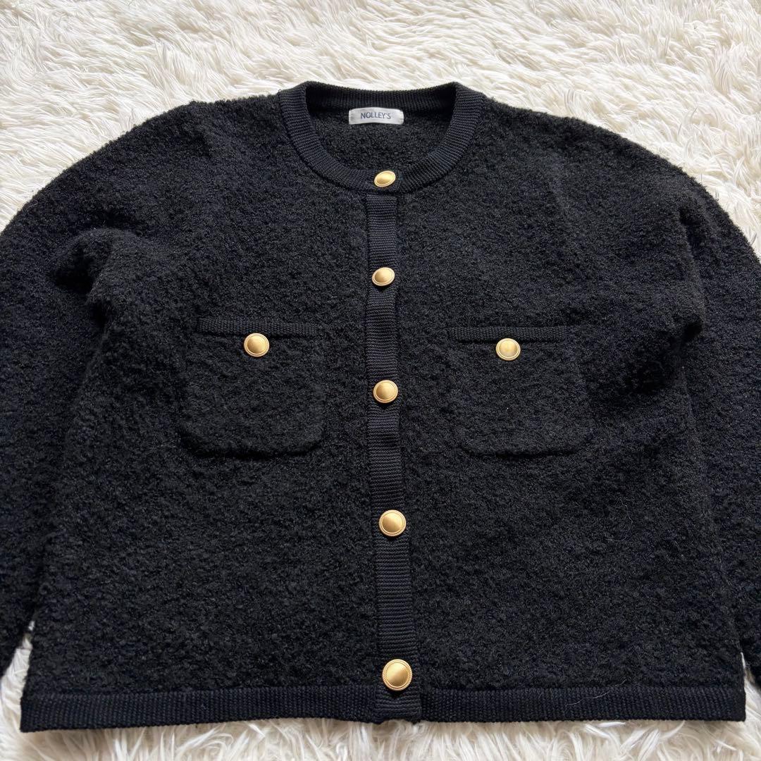 美品 NOLLEY’S ふわふわクルーネックジャケット ウール混 金ボタン38