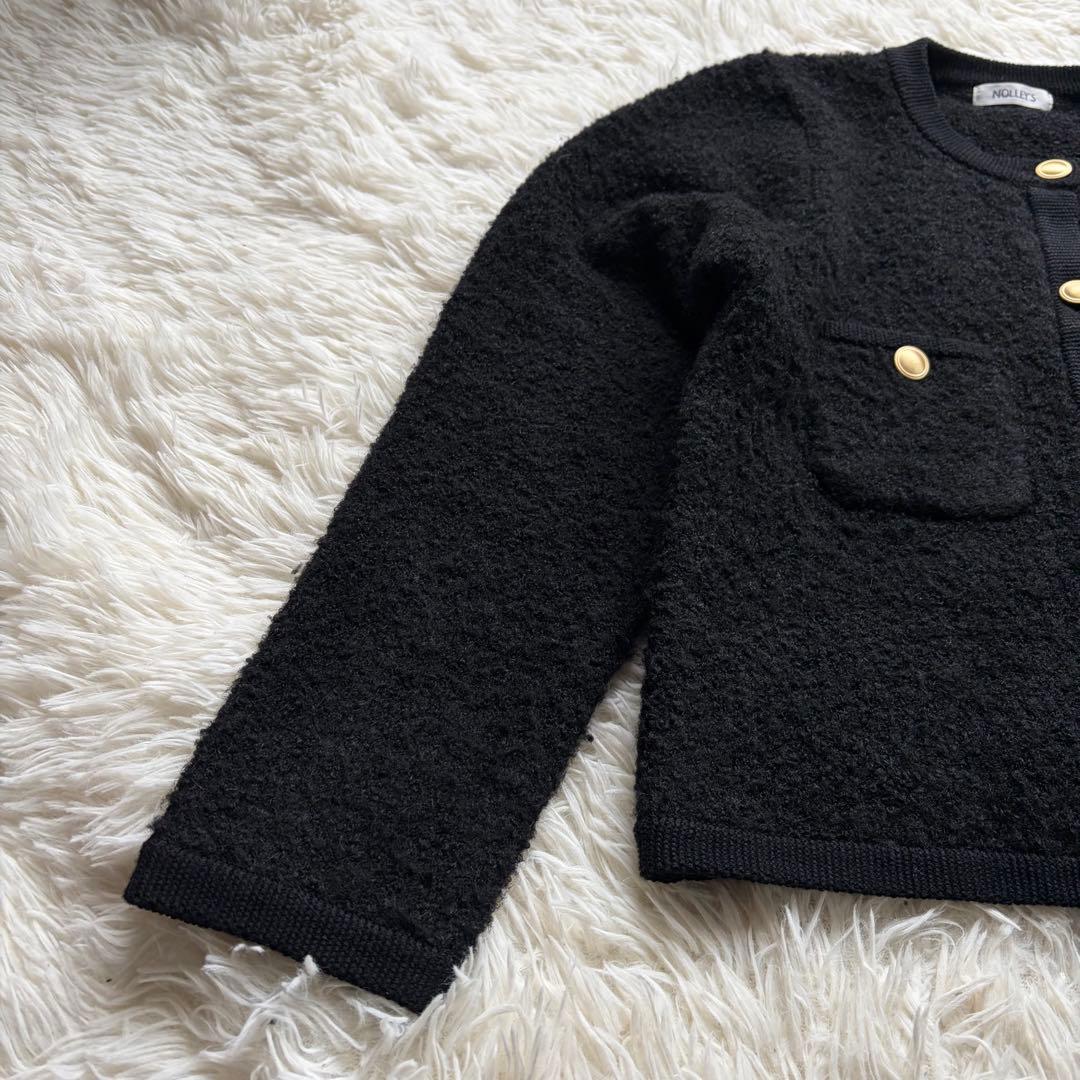 美品 NOLLEY’S ふわふわクルーネックジャケット ウール混 金ボタン38