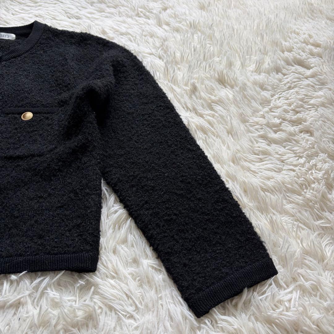 美品 NOLLEY’S ふわふわクルーネックジャケット ウール混 金ボタン38