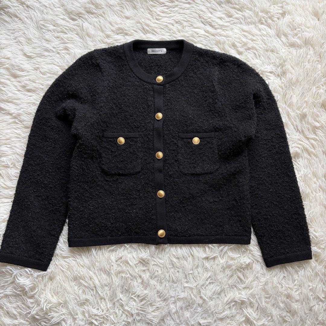 美品 NOLLEY’S ふわふわクルーネックジャケット ウール混 金ボタン38