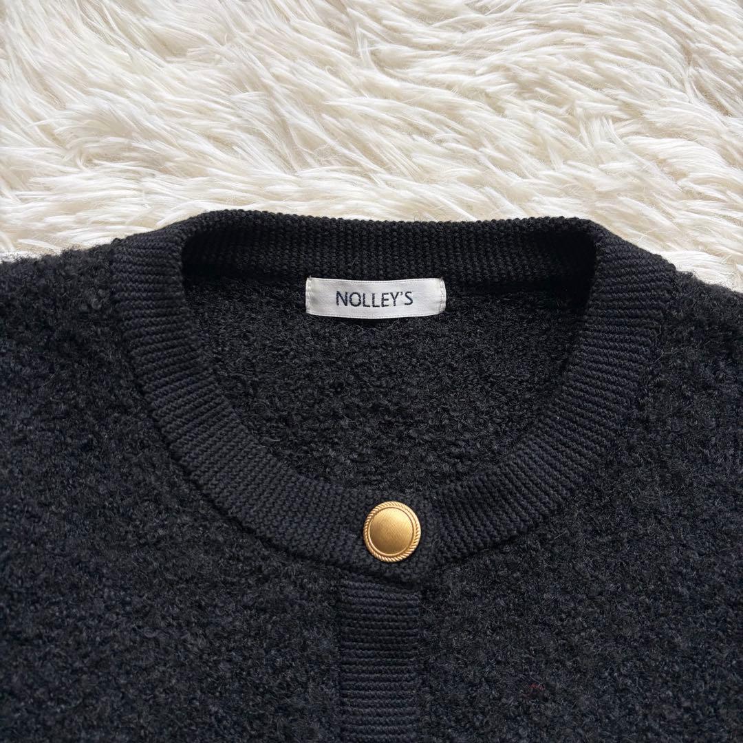 美品 NOLLEY’S ふわふわクルーネックジャケット ウール混 金ボタン38