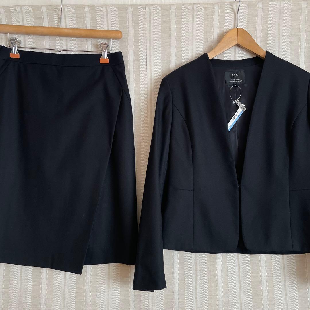 クリーニング済み！23区　Vネックノーカラージャケットスカートスーツ38
