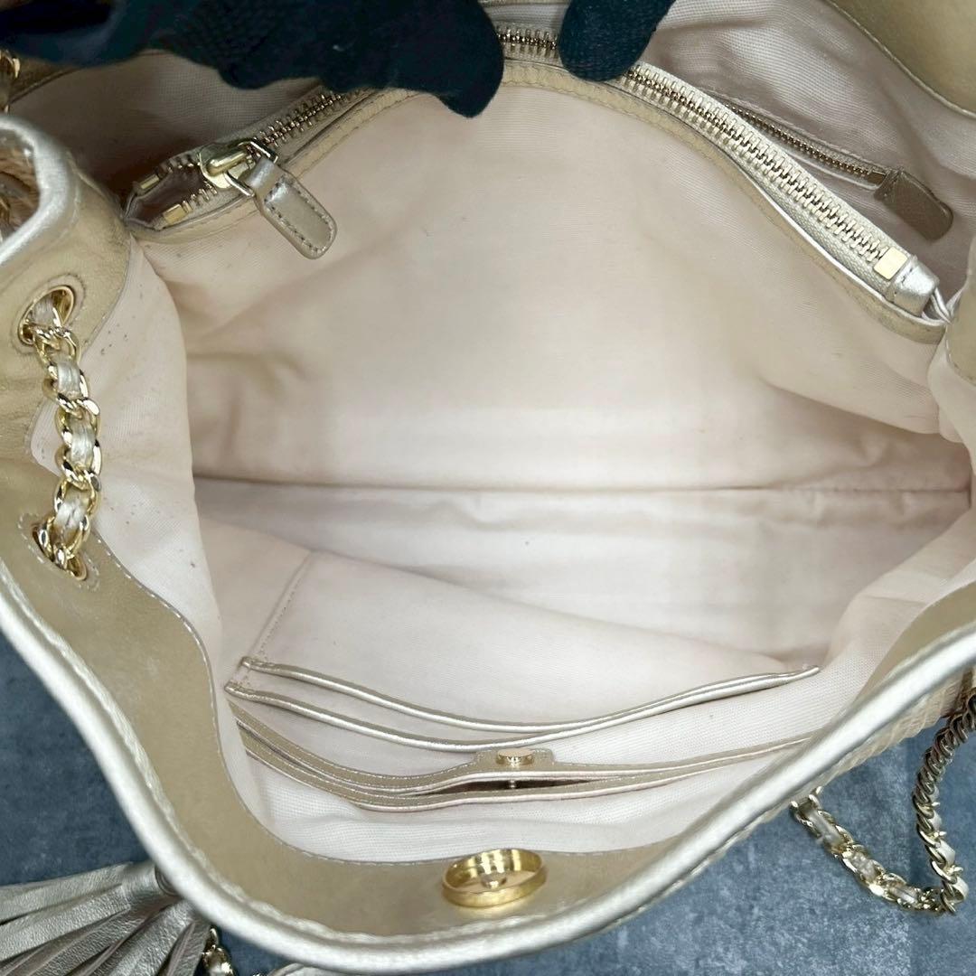 ✨美品✨トリーバーチ　カゴバッグ　2way デカロゴ　大容量　ゴールド