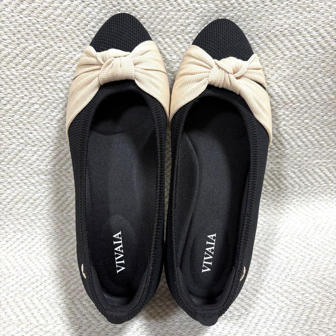 新品 VIVAIA バイカラー リボン フラットシューズ コンフォートシューズ