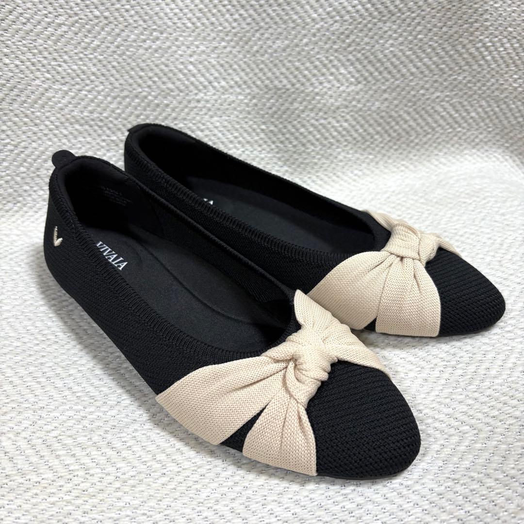 新品 VIVAIA バイカラー リボン フラットシューズ コンフォートシューズ