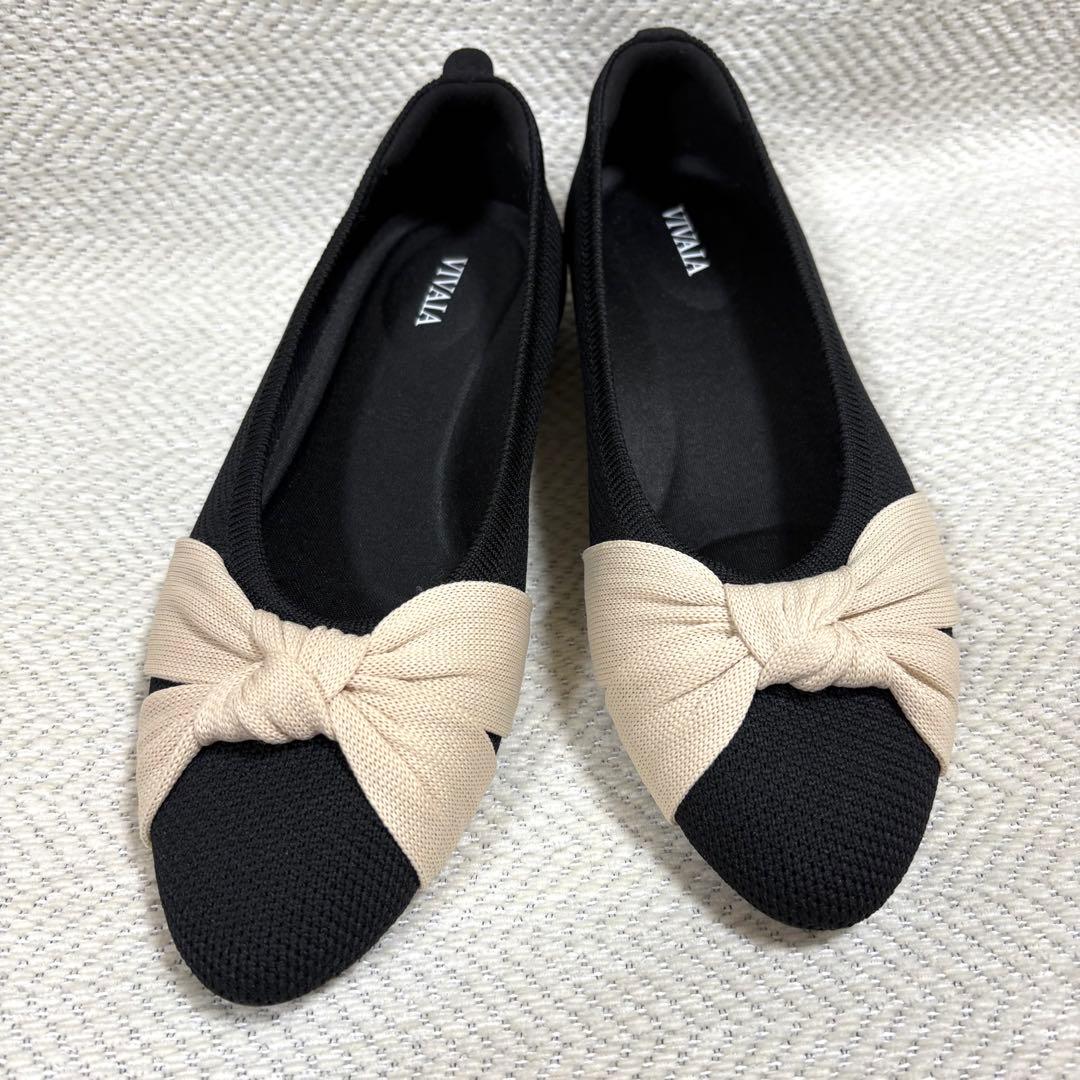 新品 VIVAIA バイカラー リボン フラットシューズ コンフォートシューズ