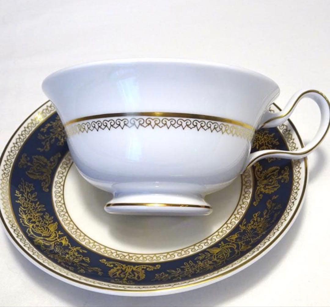 【希少】ウェッジウッド　「コロンビア」シリーズ　ブルー&ゴールド　トリオセット