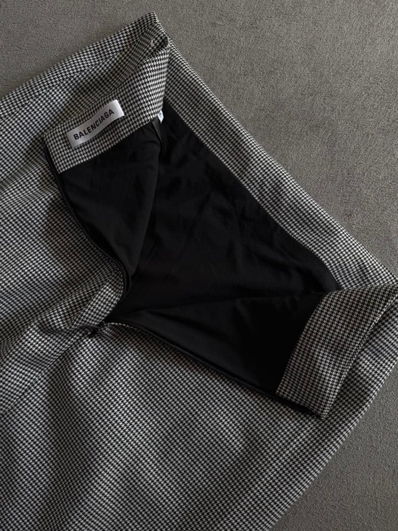 BALENCIAGAバレンシアガ アシンメトリー フリル千鳥格子スカート 34