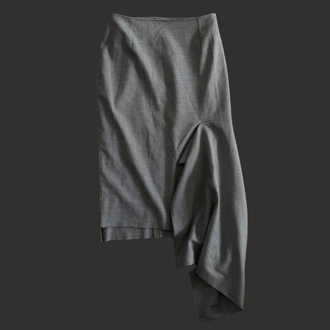 BALENCIAGAバレンシアガ アシンメトリー フリル千鳥格子スカート 34