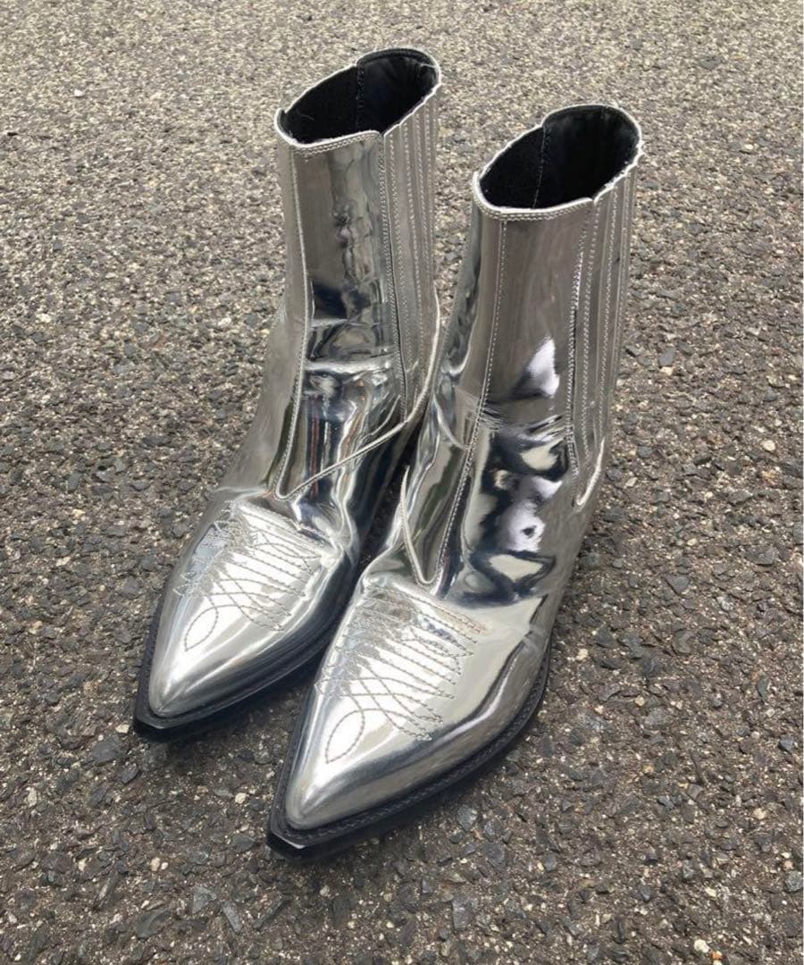 【CELINE】22AWメタリックシルバーウエスタンブーツ【サイズ41】