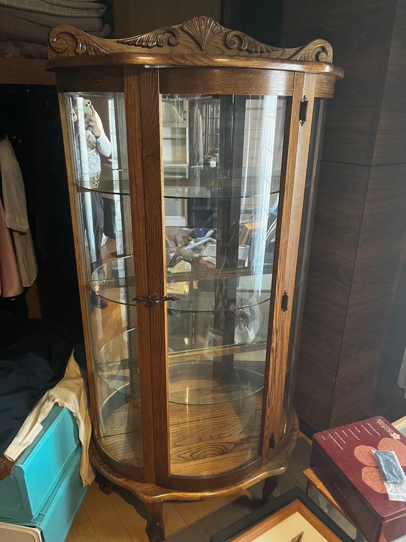 木製ガラスキャビネット 照明付き