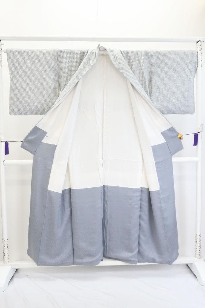 訪問着 総絞り 刺繍 ブルーグレー 花文 身丈155cm 裄丈66cm 正絹
