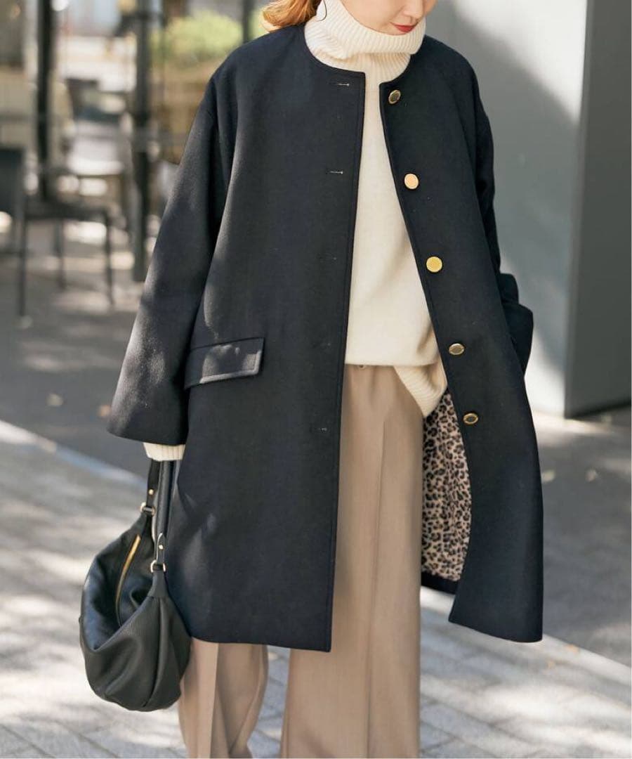 新品　Spick & Span別注ノーカラーコート　マッキントッシュ黒34