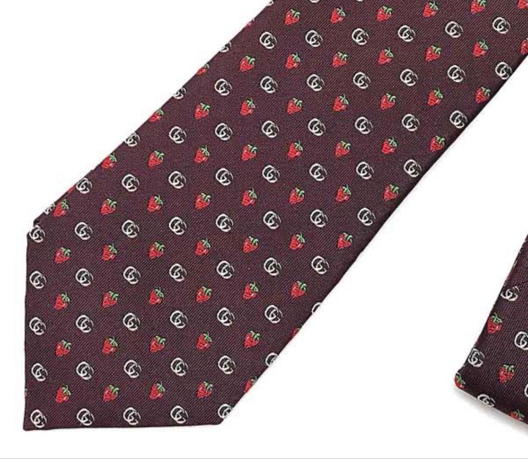 GUCCI グッチ ネクタイ シルク ストロベリー いちご レッド ボルドー