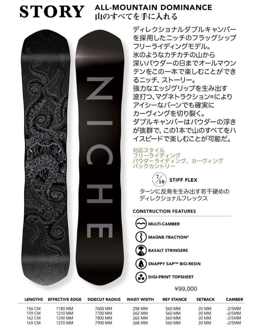 Niche　STORY 159cm ディレクショナルキャンバー