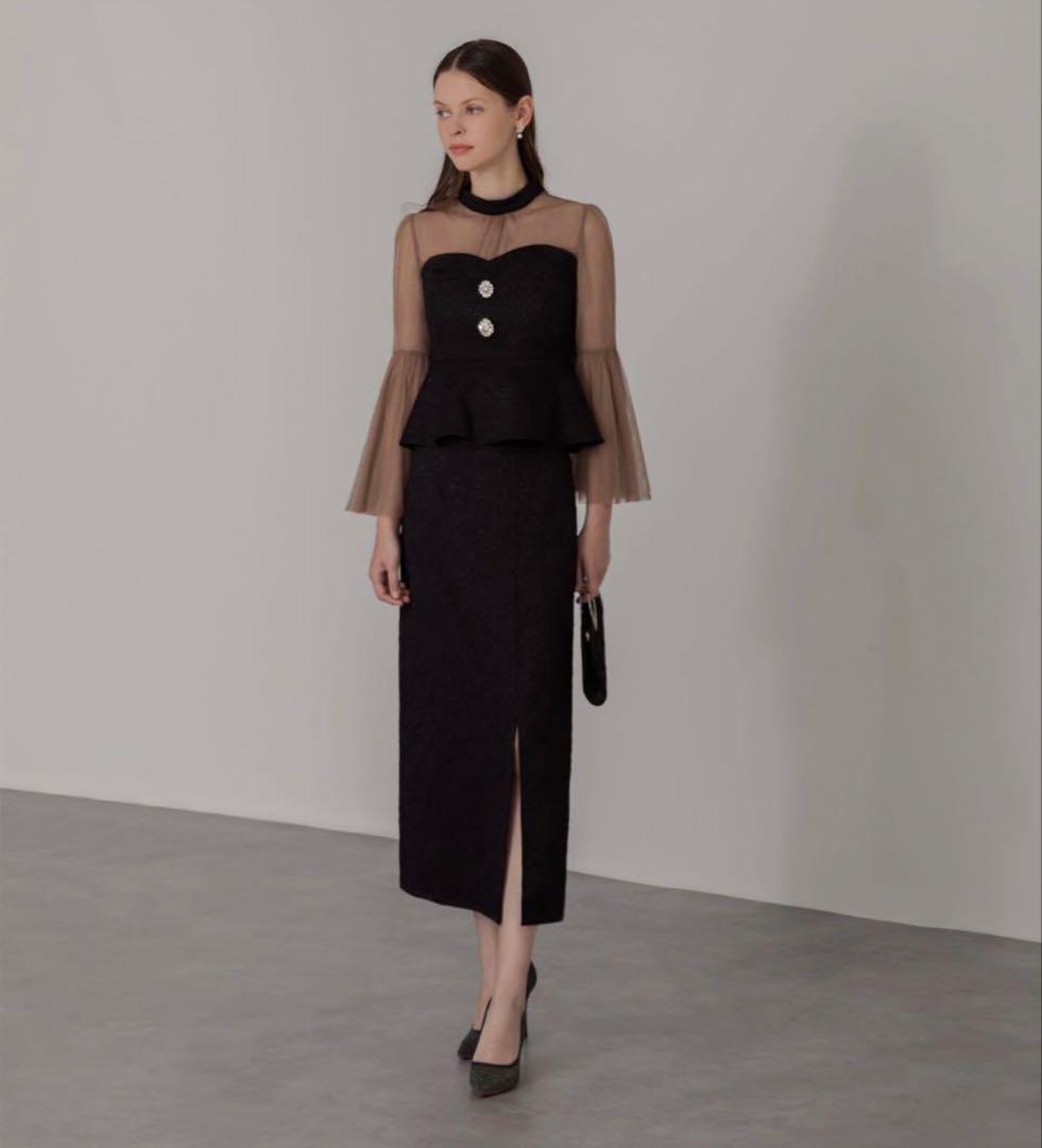 【LEJA】スパンコールビジューボタンセットアップワンピース