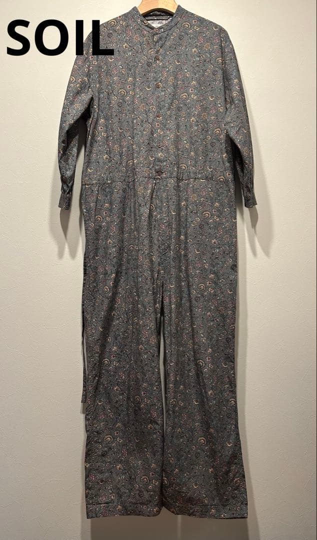 SOIL ソイル 40'sポプリンフラワープリント バンドカラーオーバーオール