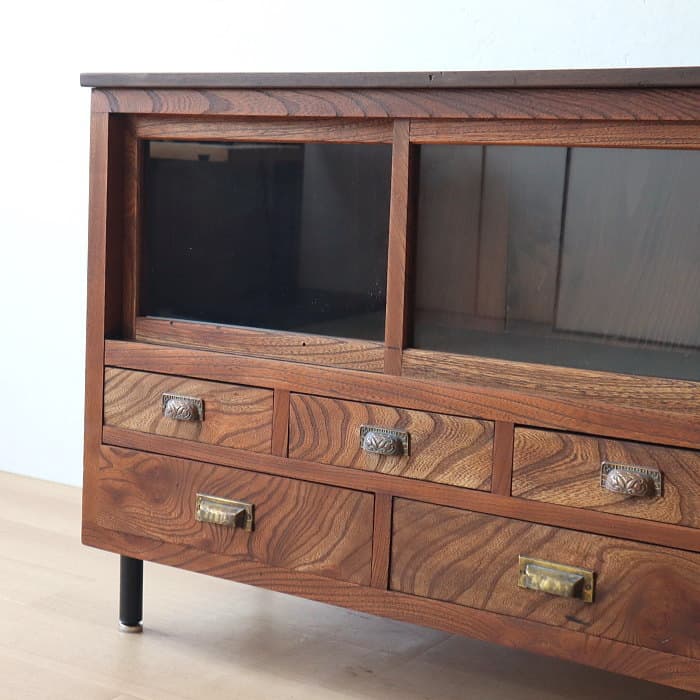 アンティーク ケヤキ ローボード 鉄脚 飾り棚 古家具 スギ テレビ台