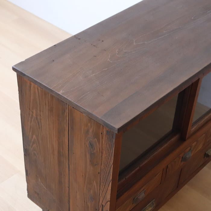 アンティーク ケヤキ ローボード 鉄脚 飾り棚 古家具 スギ テレビ台