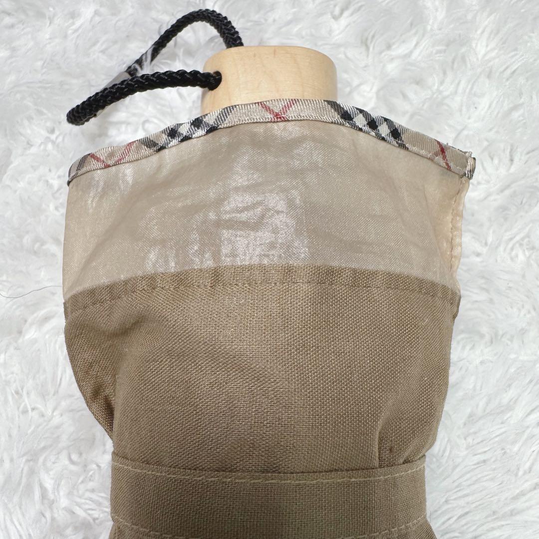 【極美品】バーバリー〈日本製〉ノバチェック柄パイピングロゴ刺繍折り畳み日傘　茶系