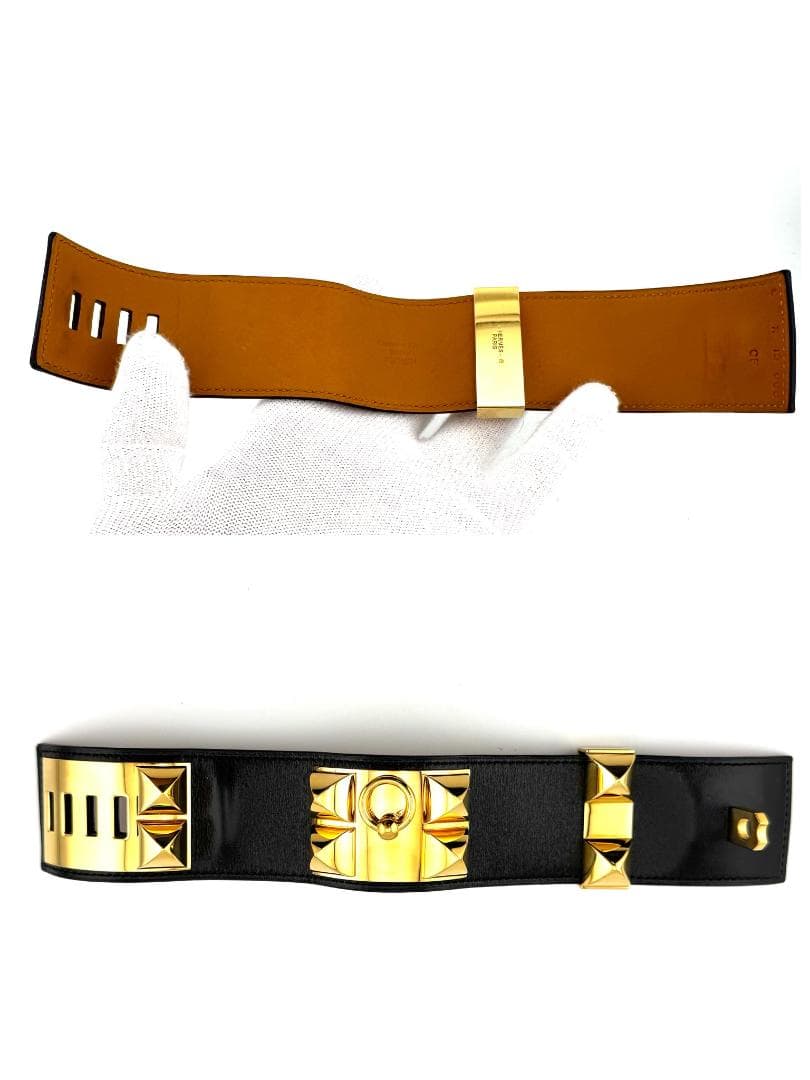 エルメス HERMES コリエドシアン バングル □X刻印 ブラック ゴールド