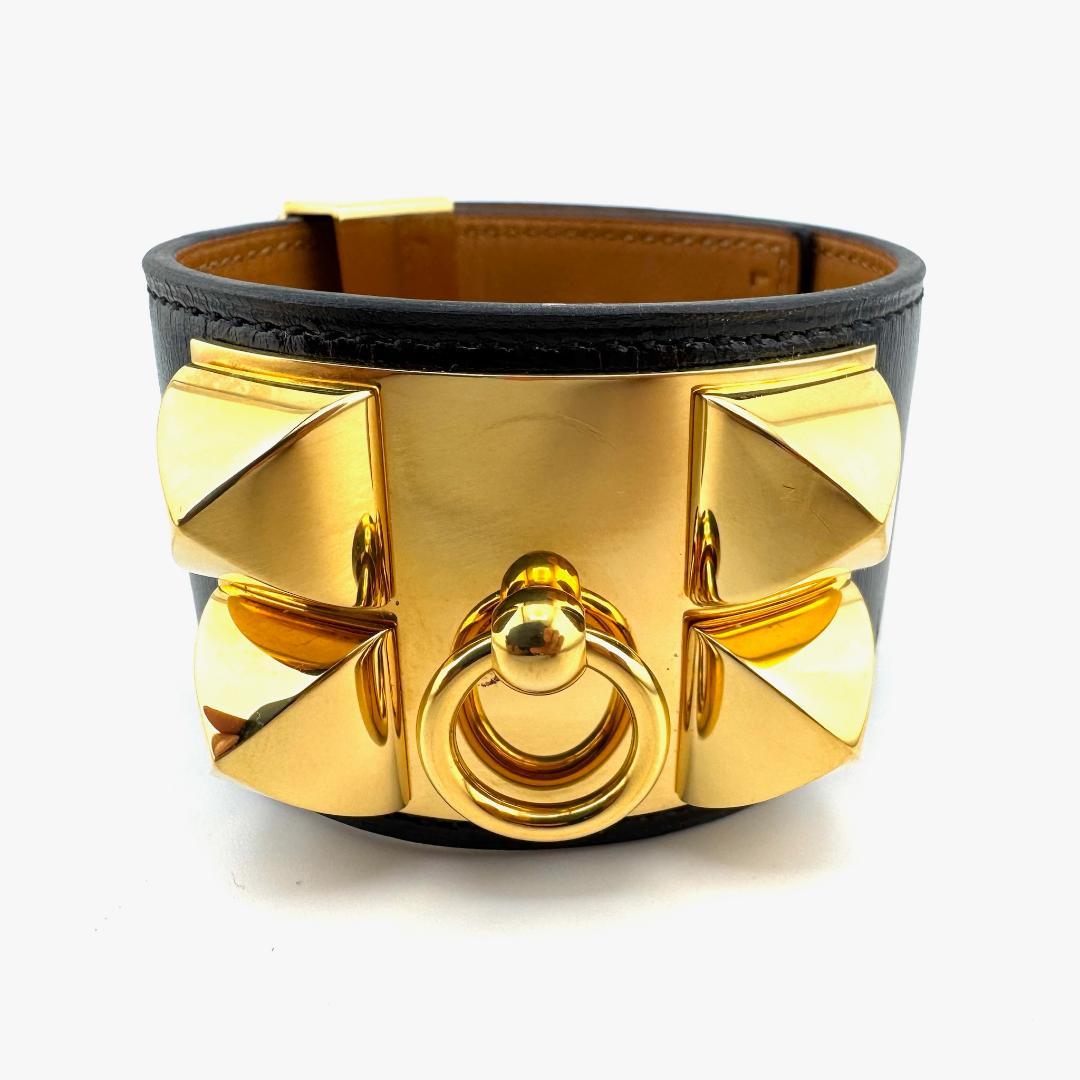 エルメス HERMES コリエドシアン バングル □X刻印 ブラック ゴールド