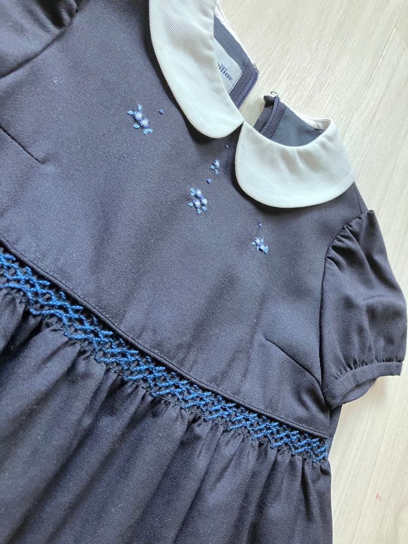 ファミリア　ワンピース　お受験　濃紺　半袖　familiar