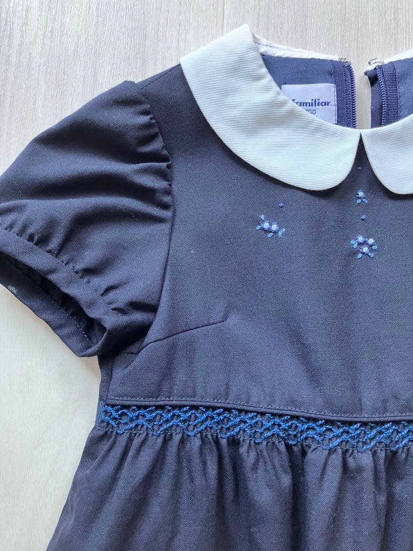 ファミリア　ワンピース　お受験　濃紺　半袖　familiar