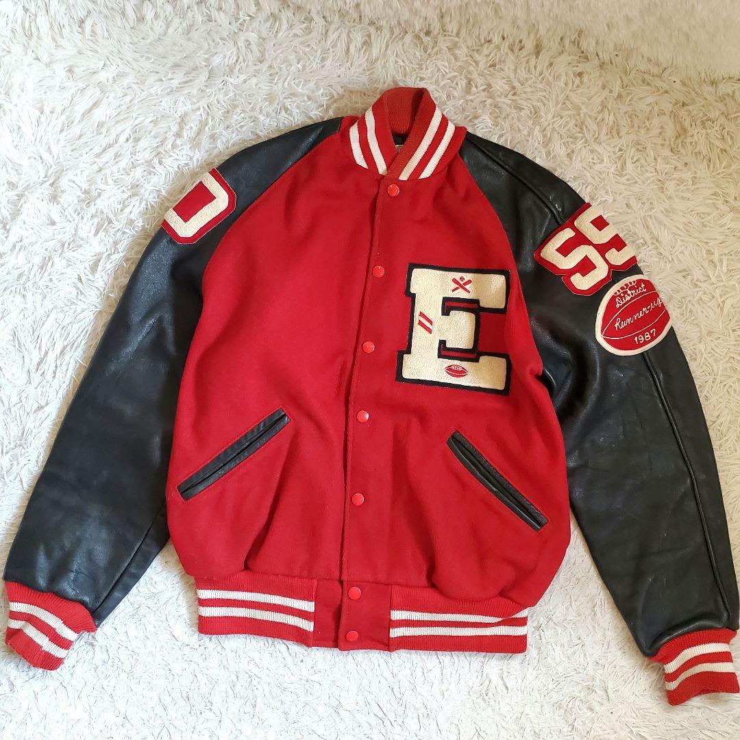 80s LARRY BLACK レザー ウール スタジャン USA製 42