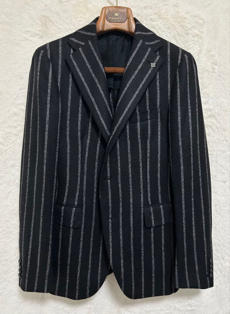 【新品同様】TAGLIATORE メンズ スーツ 46 M 黒×白 ストライプ