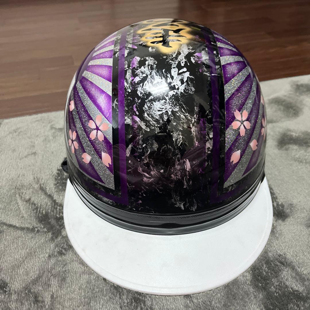 紫色 富士山 桜 半帽ヘルメット