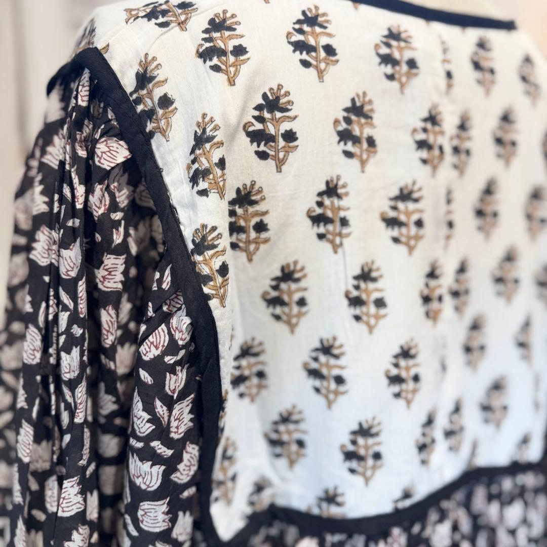 インド ブロックプリント ワンピース 新品 ブラック ホワイト