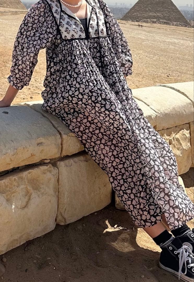 インド ブロックプリント ワンピース 新品 ブラック ホワイト