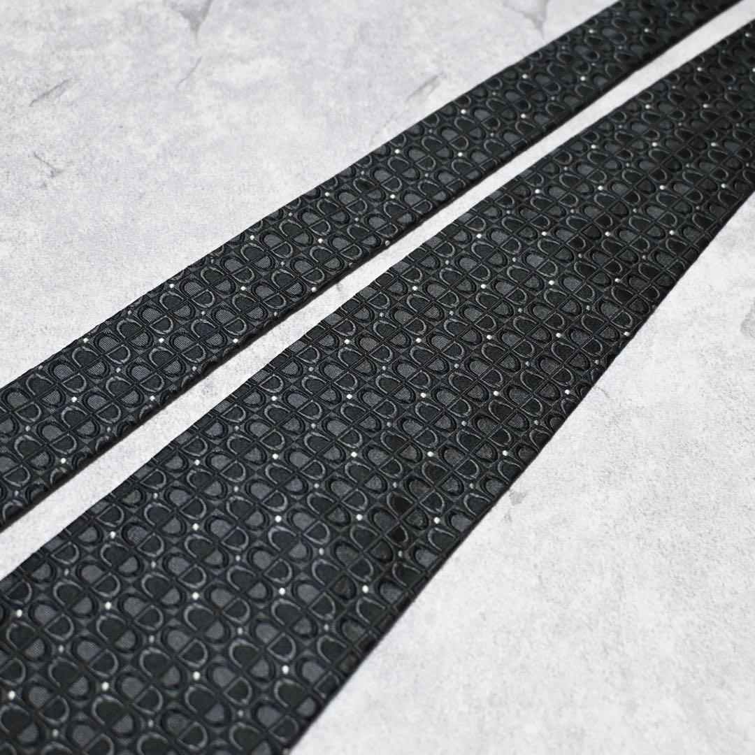 【極美品】Dior 総柄 全面ロゴ柄 CD ブラック ネクタイ