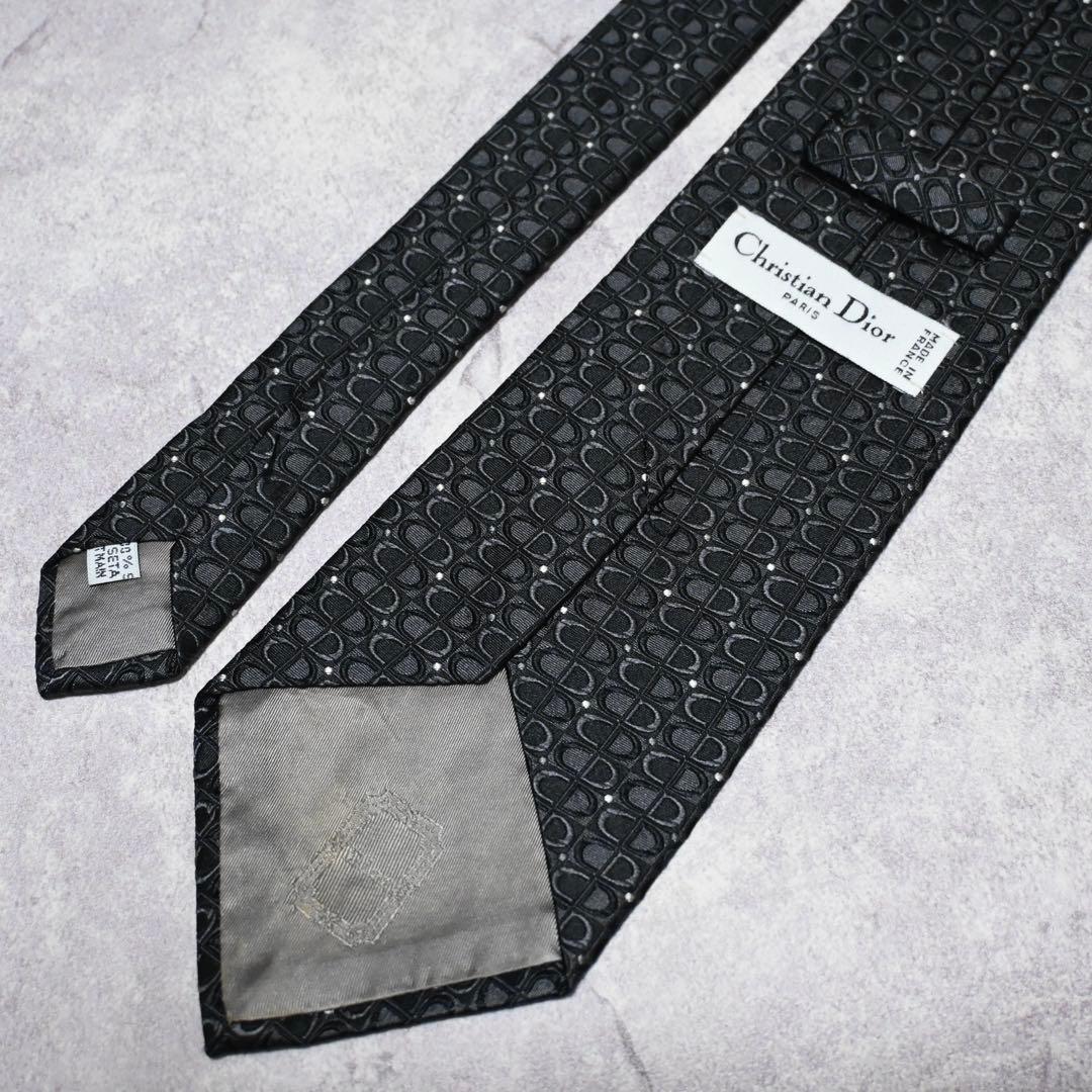 【極美品】Dior 総柄 全面ロゴ柄 CD ブラック ネクタイ