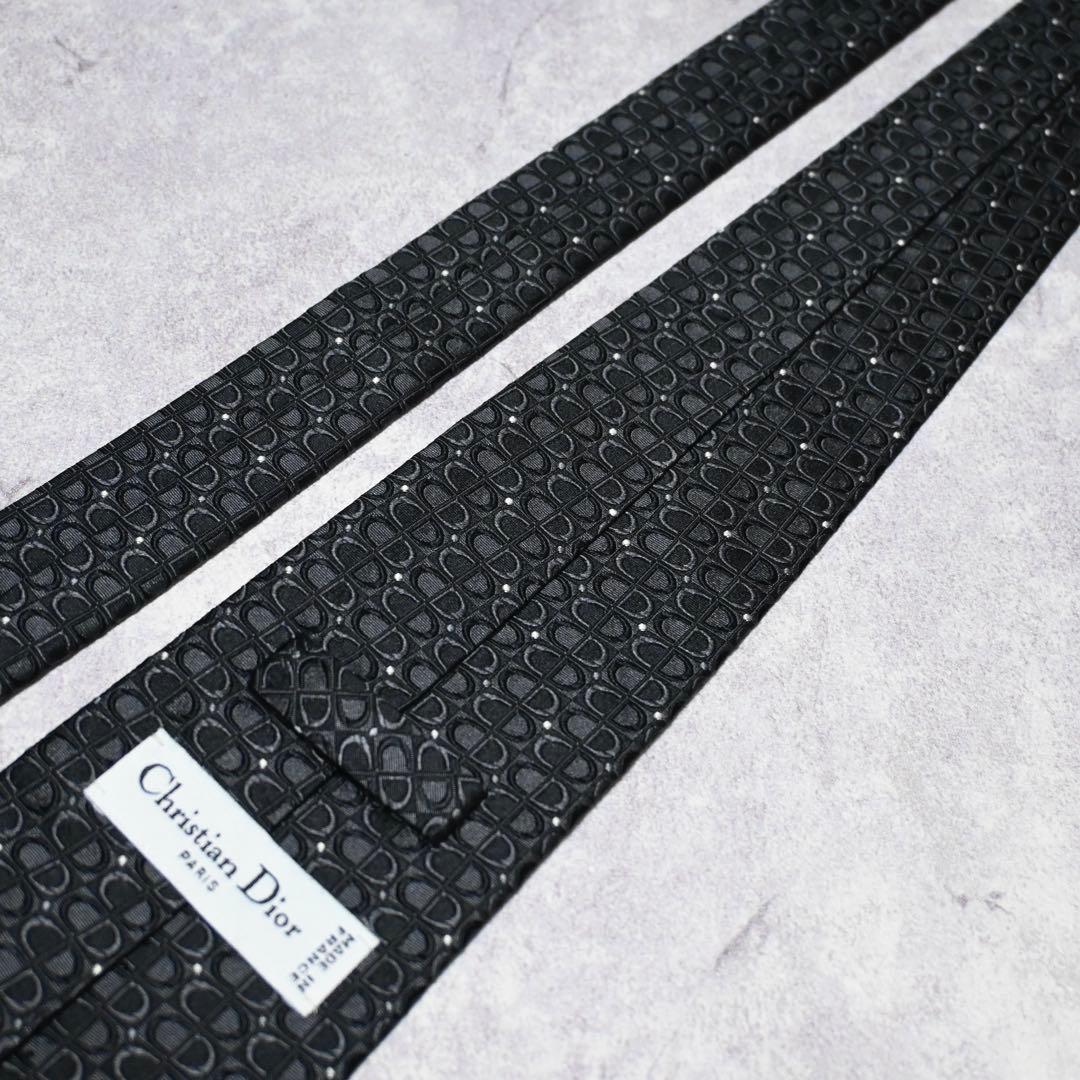 【極美品】Dior 総柄 全面ロゴ柄 CD ブラック ネクタイ